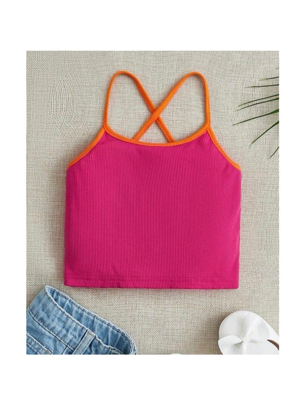 SHEIN Cross Back Hot Pink Strappy Spaghetti Strap Crop Top Medium